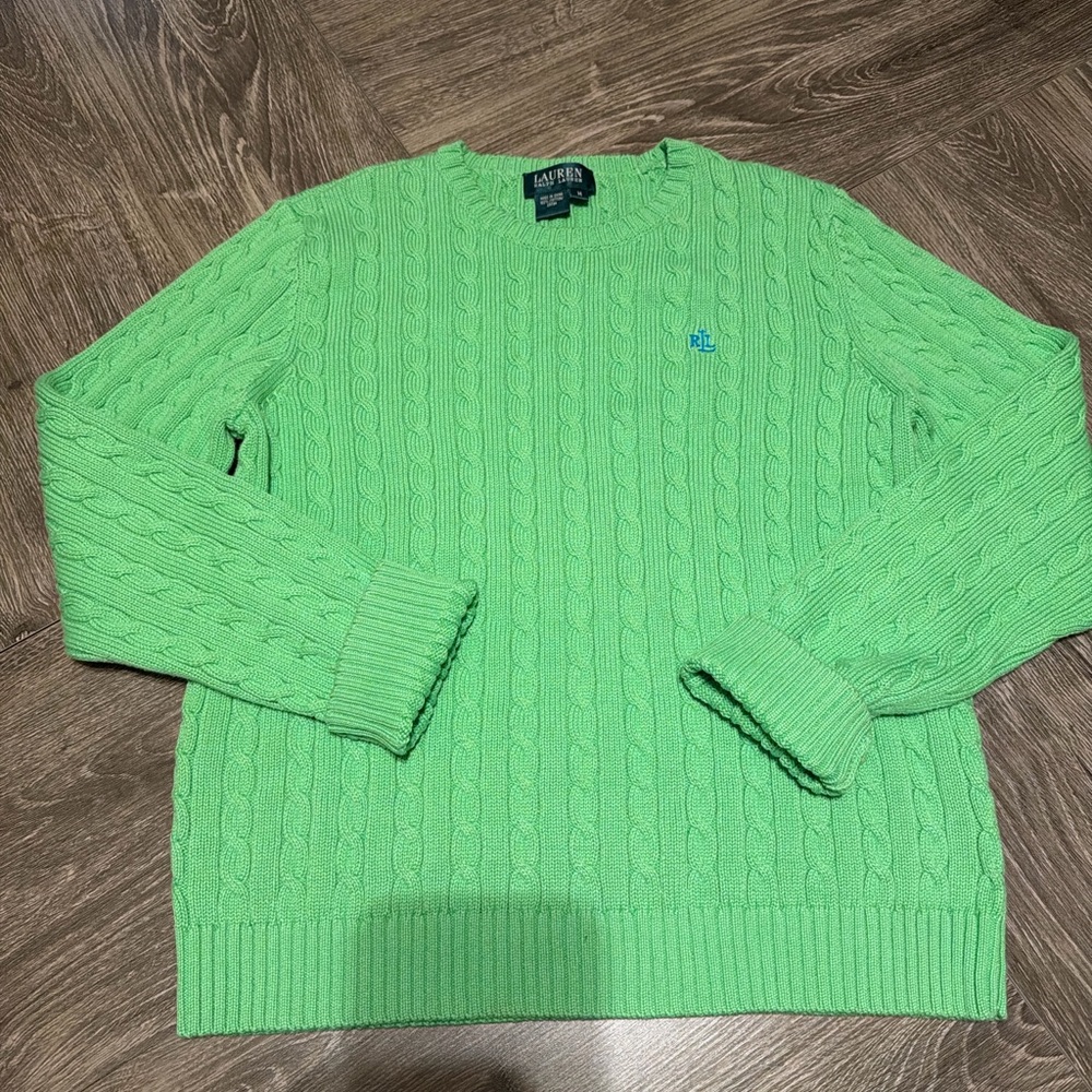 Ralph Lauren Women’s Green Cable Knit Sweater Size M